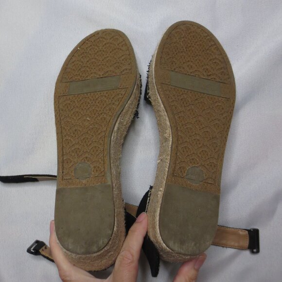 JESSICA CLIEN wedges BLACK tan ESPADRILLES velcro SIZE 8 1/2M - Picture 6 of 8